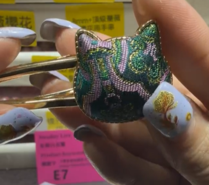 260315 - E7 非遺宋錦髮夾 - 綠色貓頭