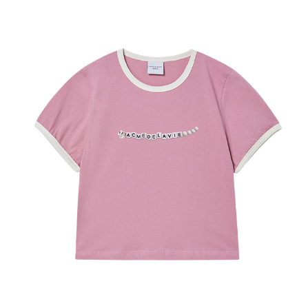 [K] ADLV LIGHT PINK KID'S SNAKE INITIAL RINGER SHORT SLEEVE T-SHIRT, 25SS-TP-SS-AW-IRC-LPK (KAV277)