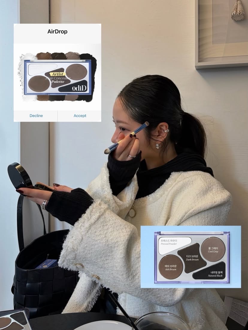 【預購】韓國 odiD Artist 頭髮遮瑕盤 縮髮縫神器 雙頭刷 髮夾 套組