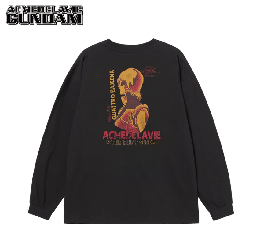 [K] ADLV BLACK LONG-SLEEVE T-SHIRT MOBILE SUIT Z GUNDAM PILOT BIO WASHING, 25FW-TP-LS-CO-GDZ-BLK (KAV274)