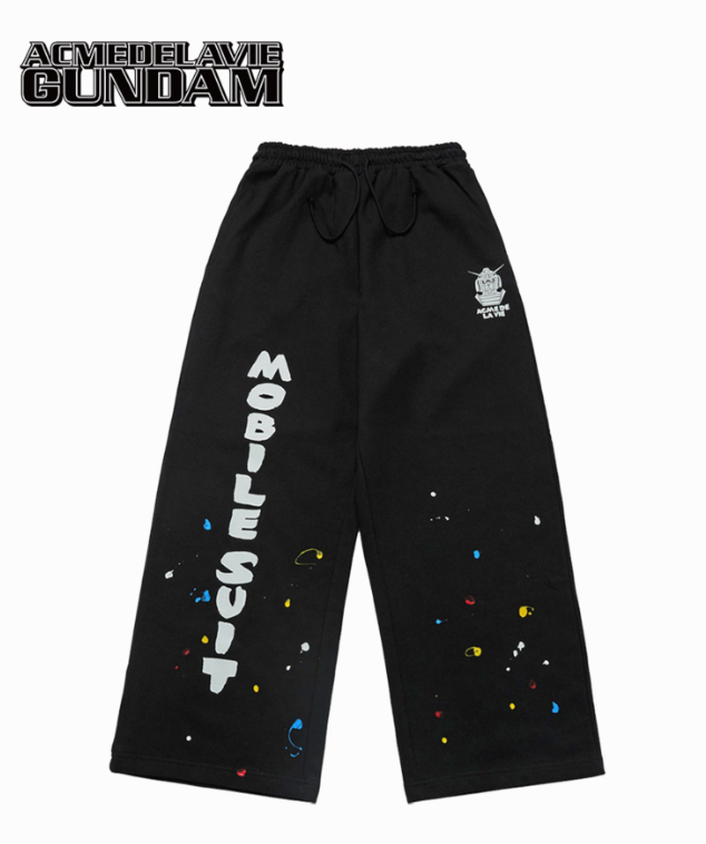 [K] ADLV BLACK MOBILE SUIT GUNDAM BOLD FONT PAINTING PANTS, 25FW-BT-LP-CO-GDF-BLK (KAV268)