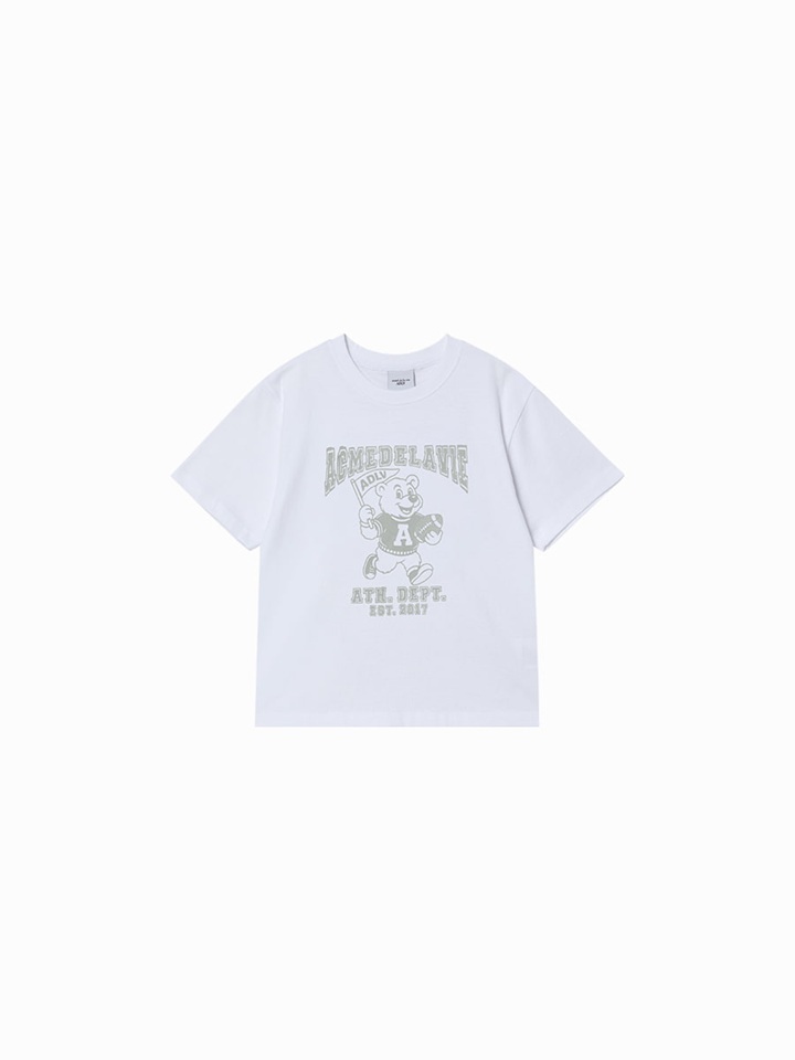 [K] ADLV WHITE FOOTBALL AC BEAR PIGMENT SHORT SLEEVE T-SHIRT, 26SS-TP-SS-KD-KFB-WHT (KAV52)