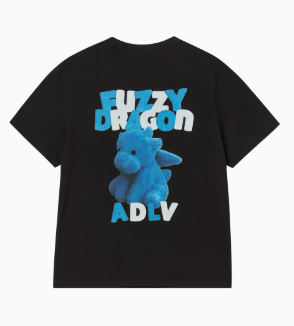 [K] ADLV BLACK LADIES TEE FUZZY FONT DRAGON SHORT SLEEVE T-SHIRT, 25FW-TP-SS-AW-WFN-BLK (KAV173)