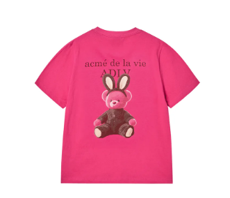 [K] ADLV HOT PINK LADIES TEE FUZZY BEAR BUNNY BLACK PINK FUCHSIA KIDS, 25FW-TP-SS-AW-WRD-HPK (KAV179)