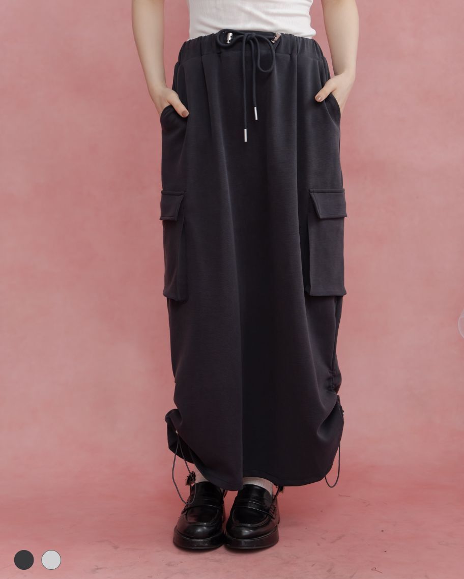 休閒側口袋抽繩長裙
