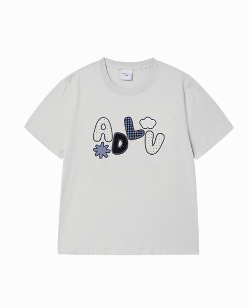 [K] ADLV LIGHT GRAY LADIES TEE ADLV APPLIQUE LOGO SHORT SLEEVE T-SHIRT, 26SS-TP-SS-LG-WAQ-LGR (KAV187)