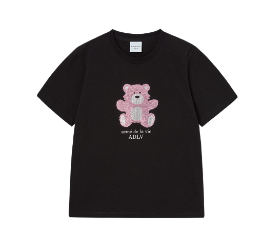 [K] ADLV BLACK WOMAN CUBIC BEAR SHORT SLEEVE T-SHIRT, 26SS-TP-SS-AW-WUB-BLK (KAV190)