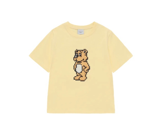 [K] ADLV LIGHT YELLOW KIDS BLOCK AC BEAR T-SHIRT, 26SS-TP-SS-KD-KBA-LYW (KAV66)