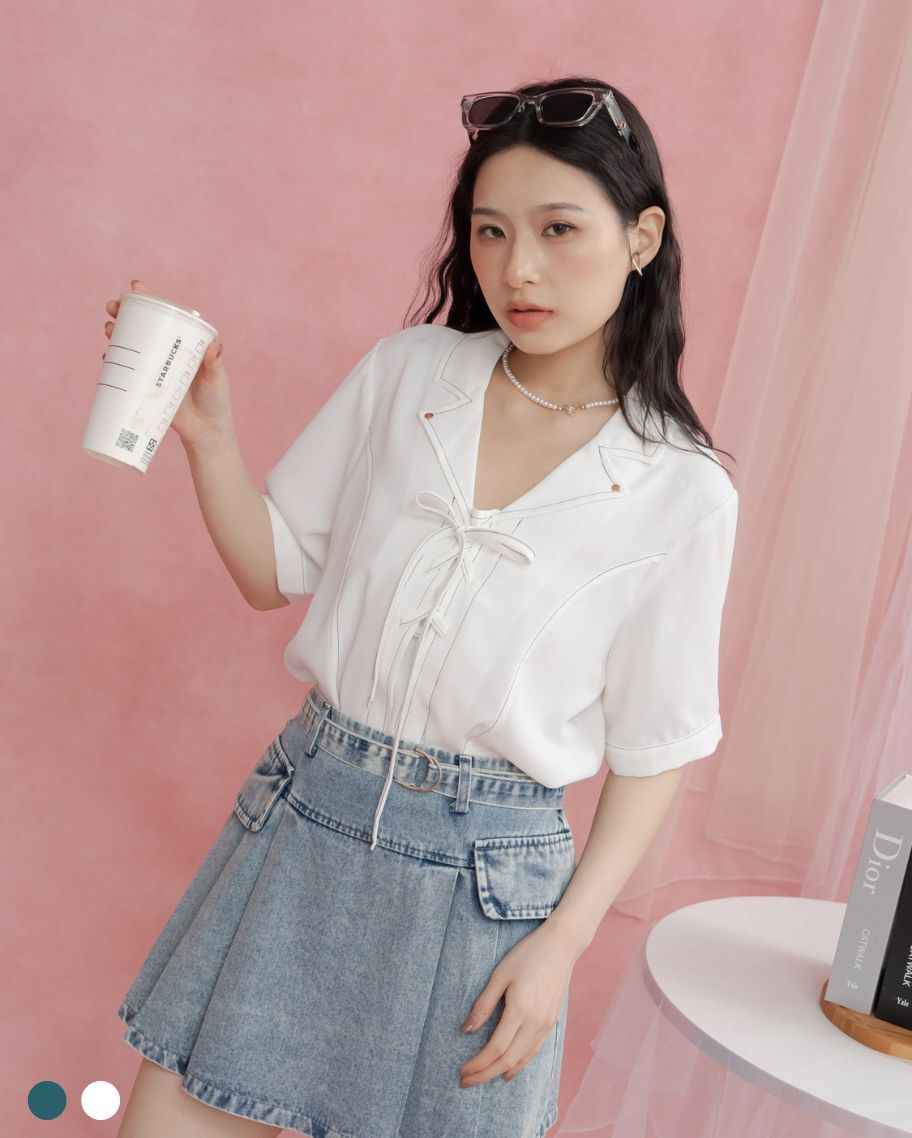 美型馬甲綁帶古巴領襯衫