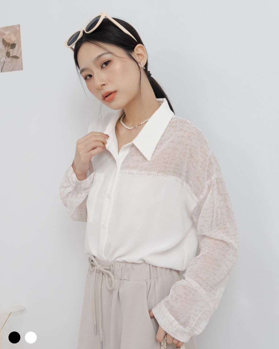 英文草寫拼紗襯衫