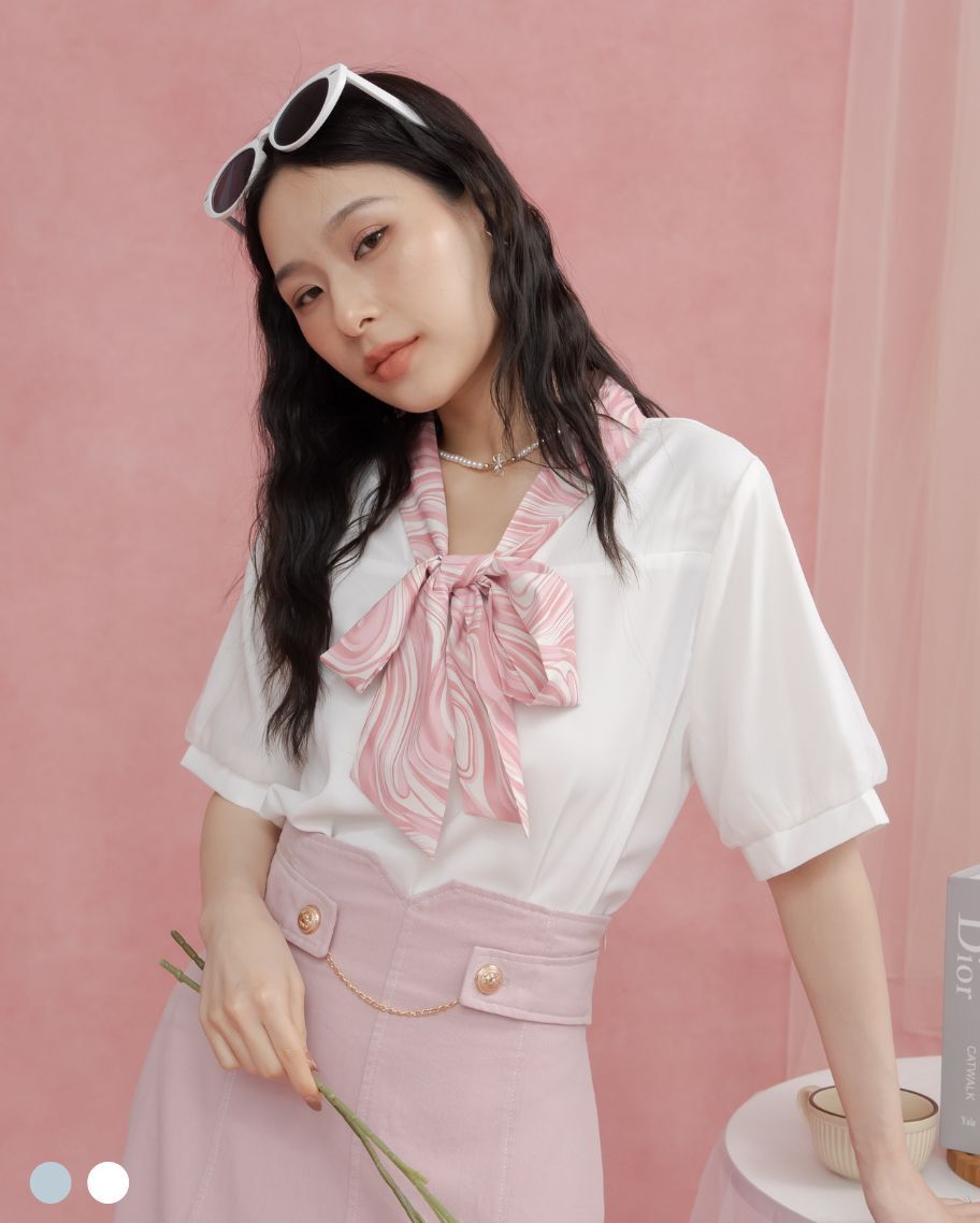 撞色水波紋領巾上衣