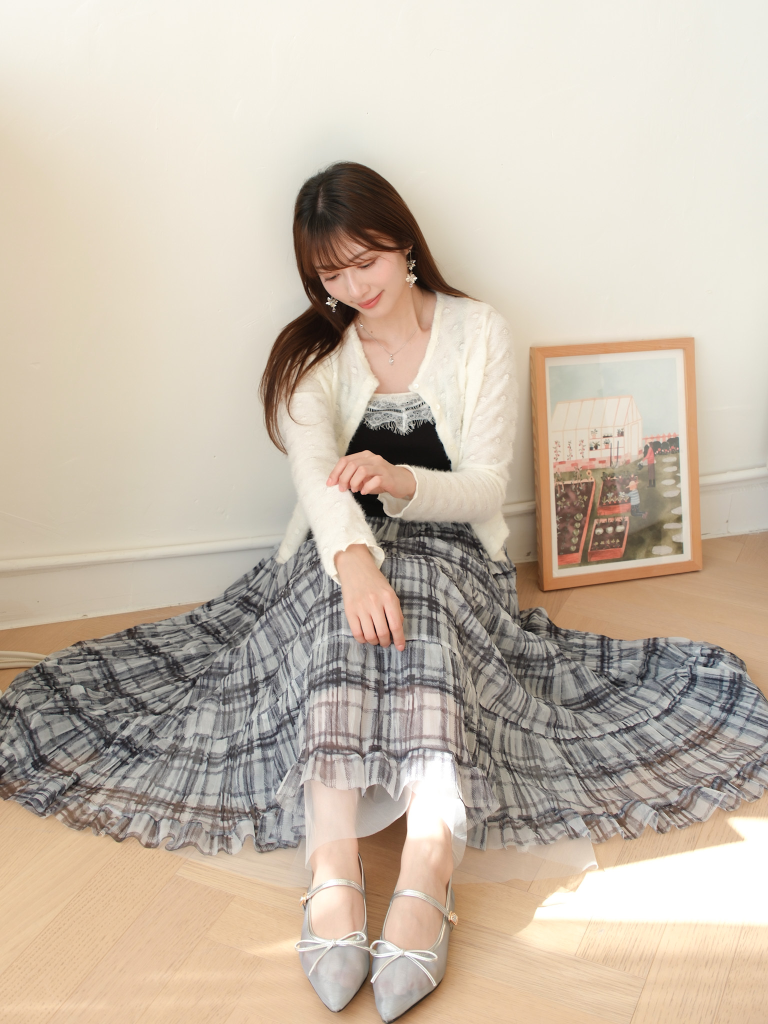 高質感! 微皺格紋雪紡半裙 (棕啡/藍黑) BT468