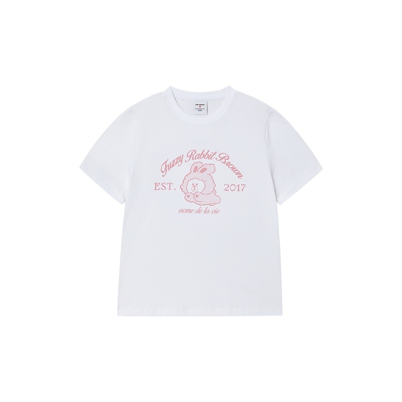 [K] ADLV WHITE WOMAN BROWN LINE FRIENDS SHORT SLEEVE T-SHIRT, 26SS-TP-SS-CO-OLF-WHT (KAV80)