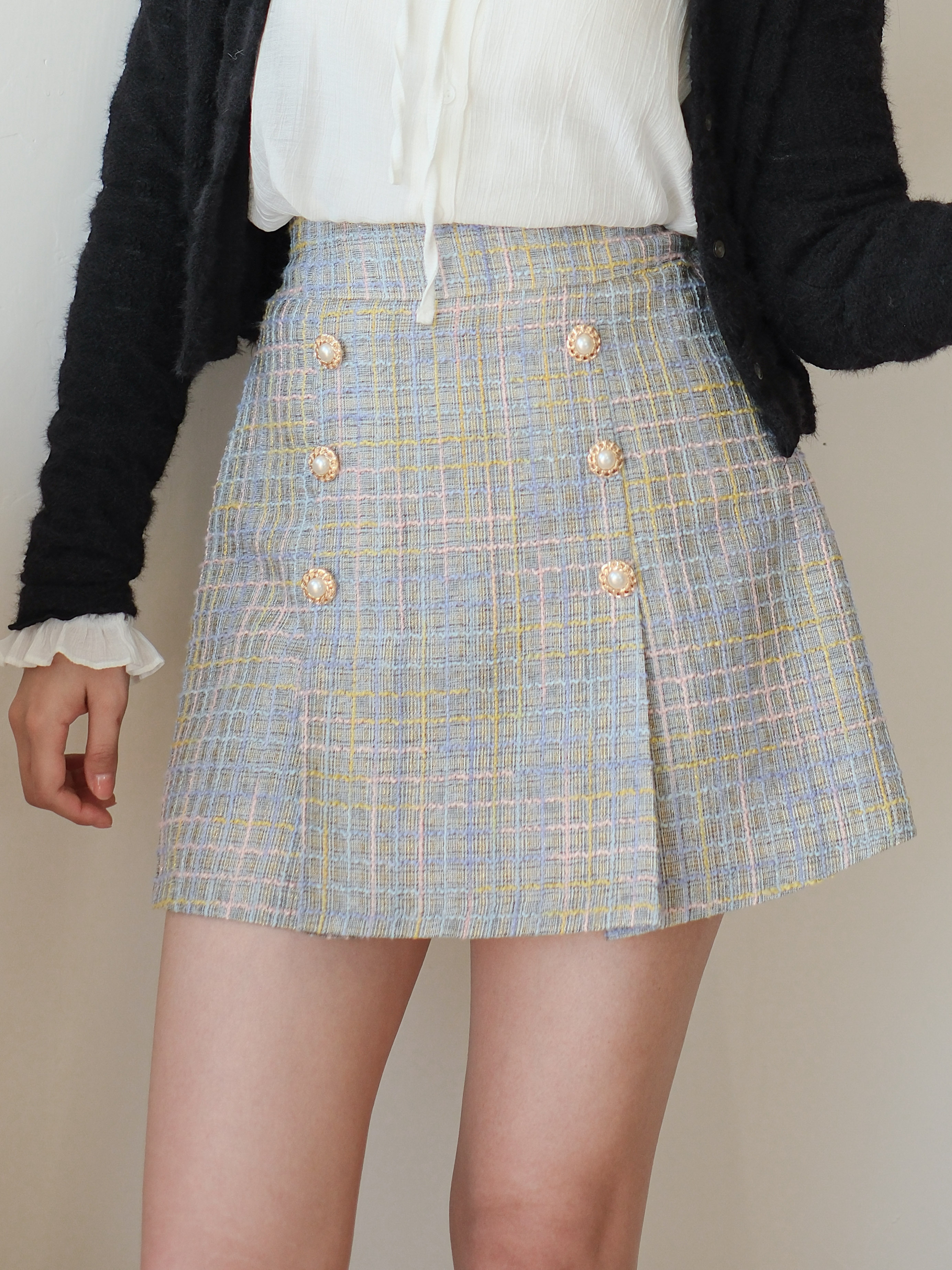 精緻女孩必備！珍珠鈕織紋半裙 BT469