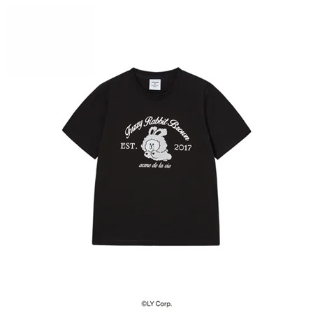 [K] ADLV BLACK DOODLE FUZZY RABBIT SHORT SLEEVE T-SHIRT, 26SS-TP-SS-CO-OLF-BLK (KAV83)