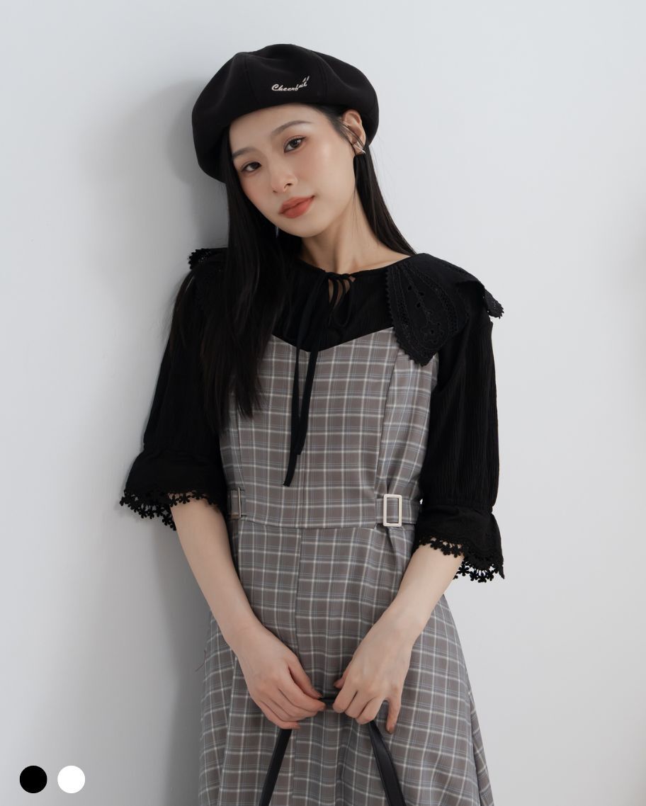 法式花園蕾絲花領上衣