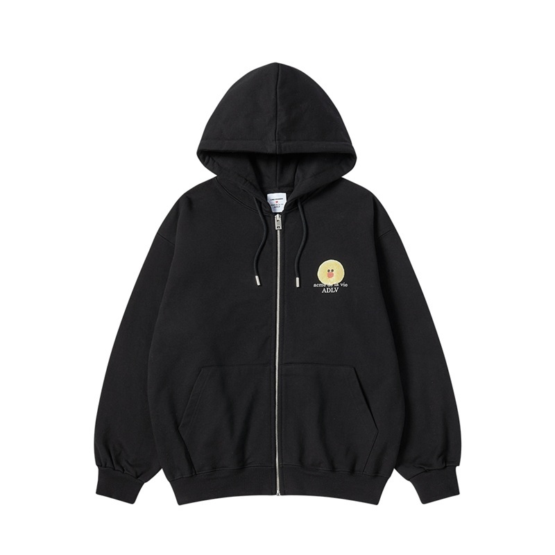 [K] ADLV BLACK BASIC LOGO WITH LINE FRIENDS HOODIE ZIP UP, 26SS-TP-ZP-CO-LFZ-BLK (KAV90)