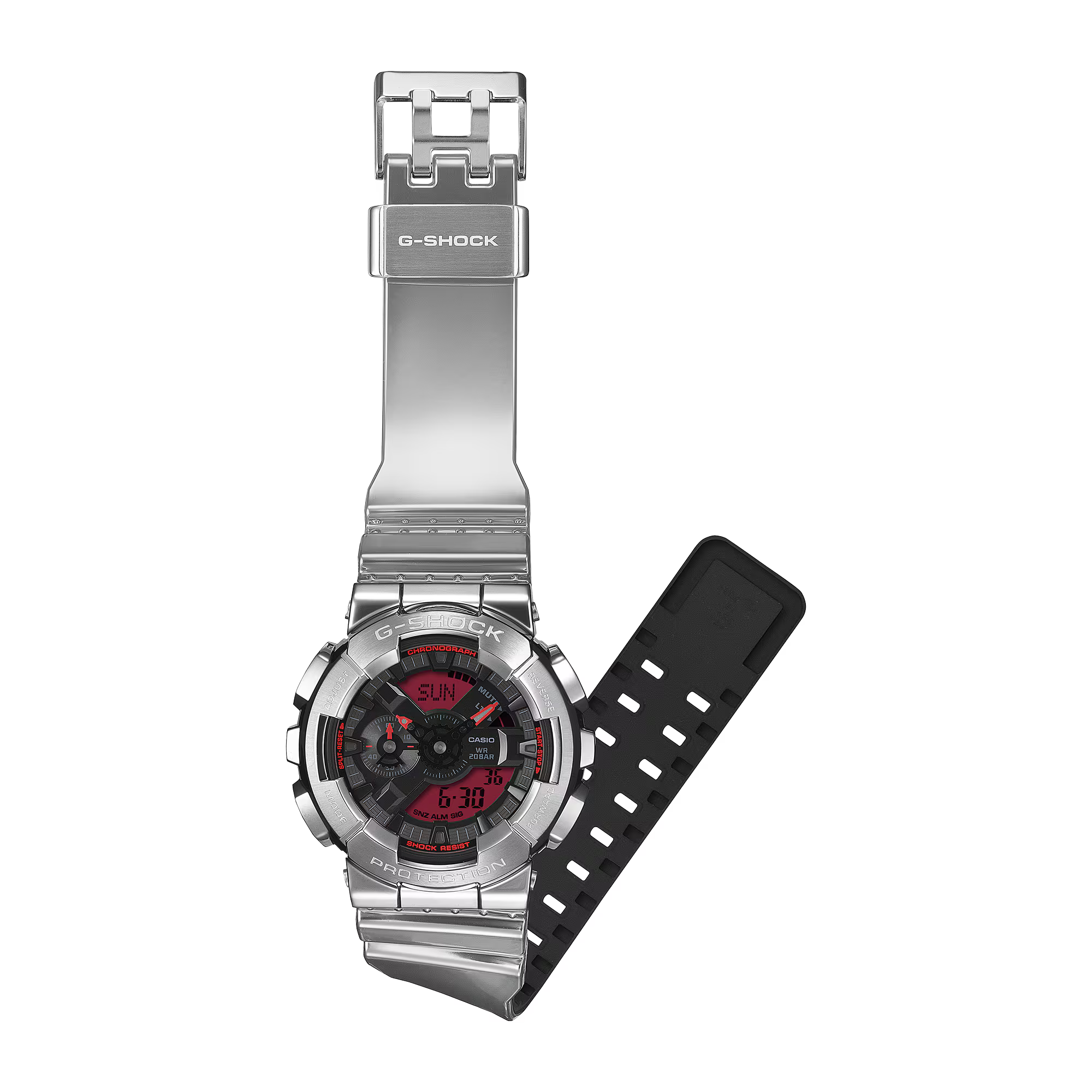 萬年鐘錶 - G-SHOCK   金屬系列 工業風金屬圈防震雙顯電子錶 GM-110YRA-8A  錶徑 : 48.8 MM