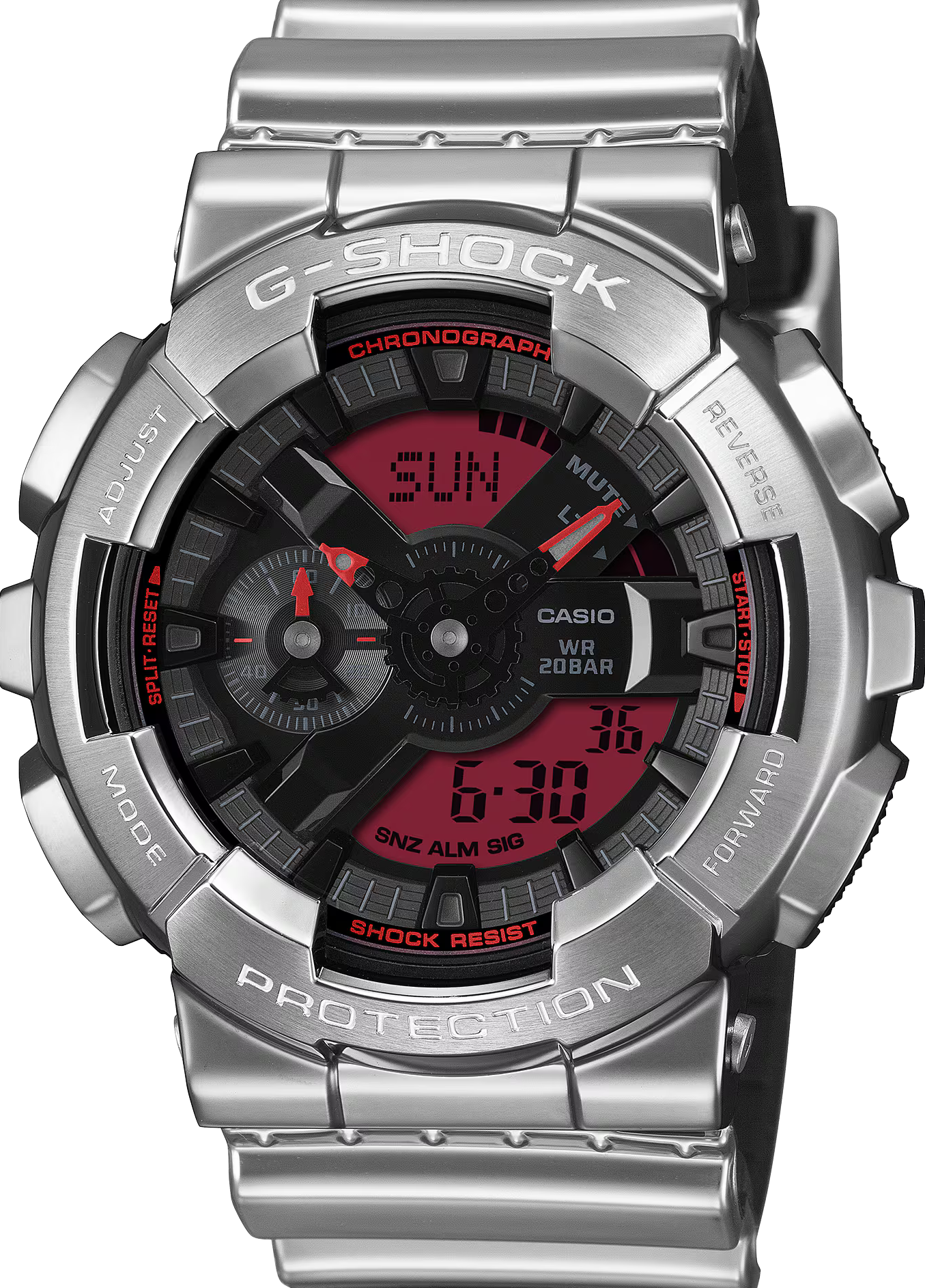 萬年鐘錶 - G-SHOCK   金屬系列 工業風金屬圈防震雙顯電子錶 GM-110YRA-8A  錶徑 : 48.8 MM