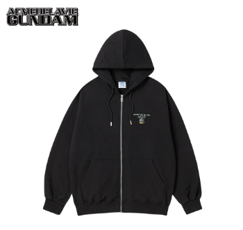 [K] ADLV BLACK MOBILE SUIT GUNDAM BASIC LOGO ZIP-UP HOODIE, 25FW-TP-ZP-CO-GDU-BLK (KAV258)