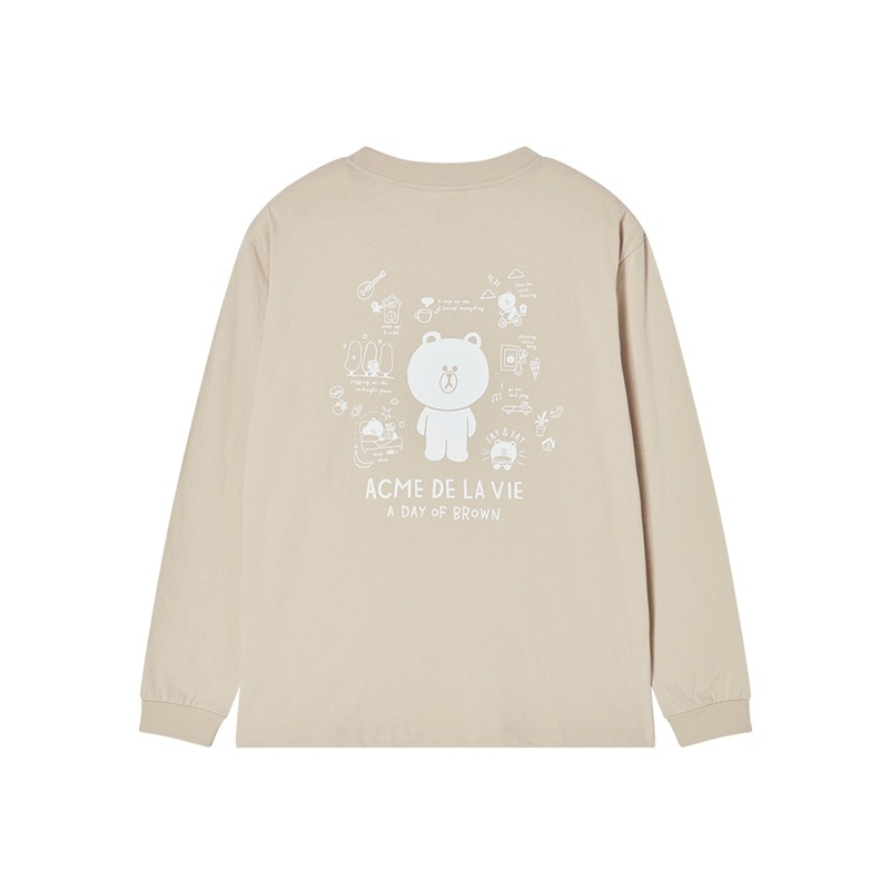 [K] ADLV DARK BEIGE DAY OF LINE FRIENDS LONG SLEEVE T-SHIRT, 26SS-TP-LS-CO-YLF-DBG (KAV93)