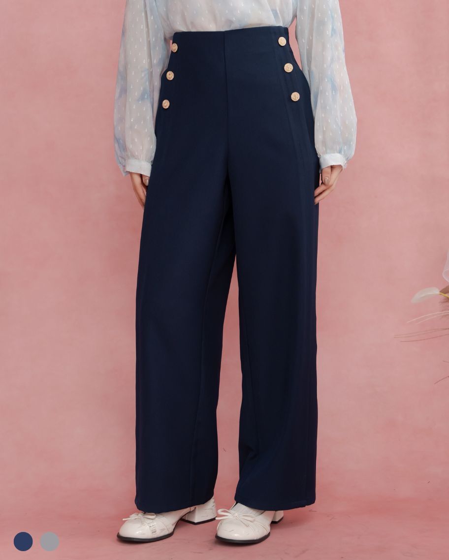 時髦排釦打褶西裝長褲