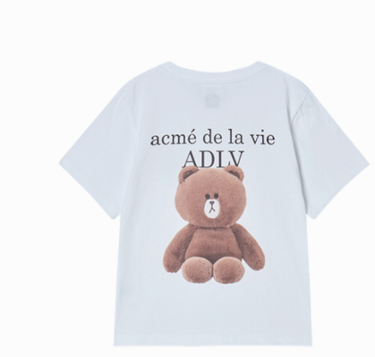 [K] ADLV WHITE KIDS BASIC LOGO WITH LINE FRIENDS SHORT SLEEVE T-SHIRT, 26SS-TP-SS-CO-KLF-WHT (KAV243)
