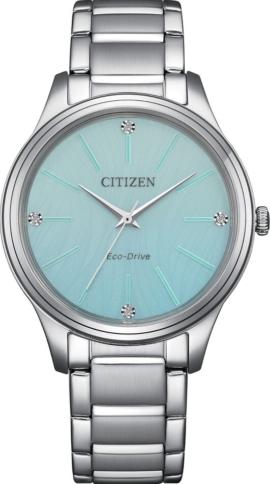 萬年鐘錶 - Citizen 星辰錶  LADYS系列   晶鑽綠色簡約時尚光動能女錶 EM1220-58Y 錶徑 : 34MM