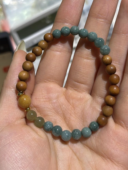 260315 - E77 6mm+糖料和田玉黃翡翠藍翡翠老山檀手串