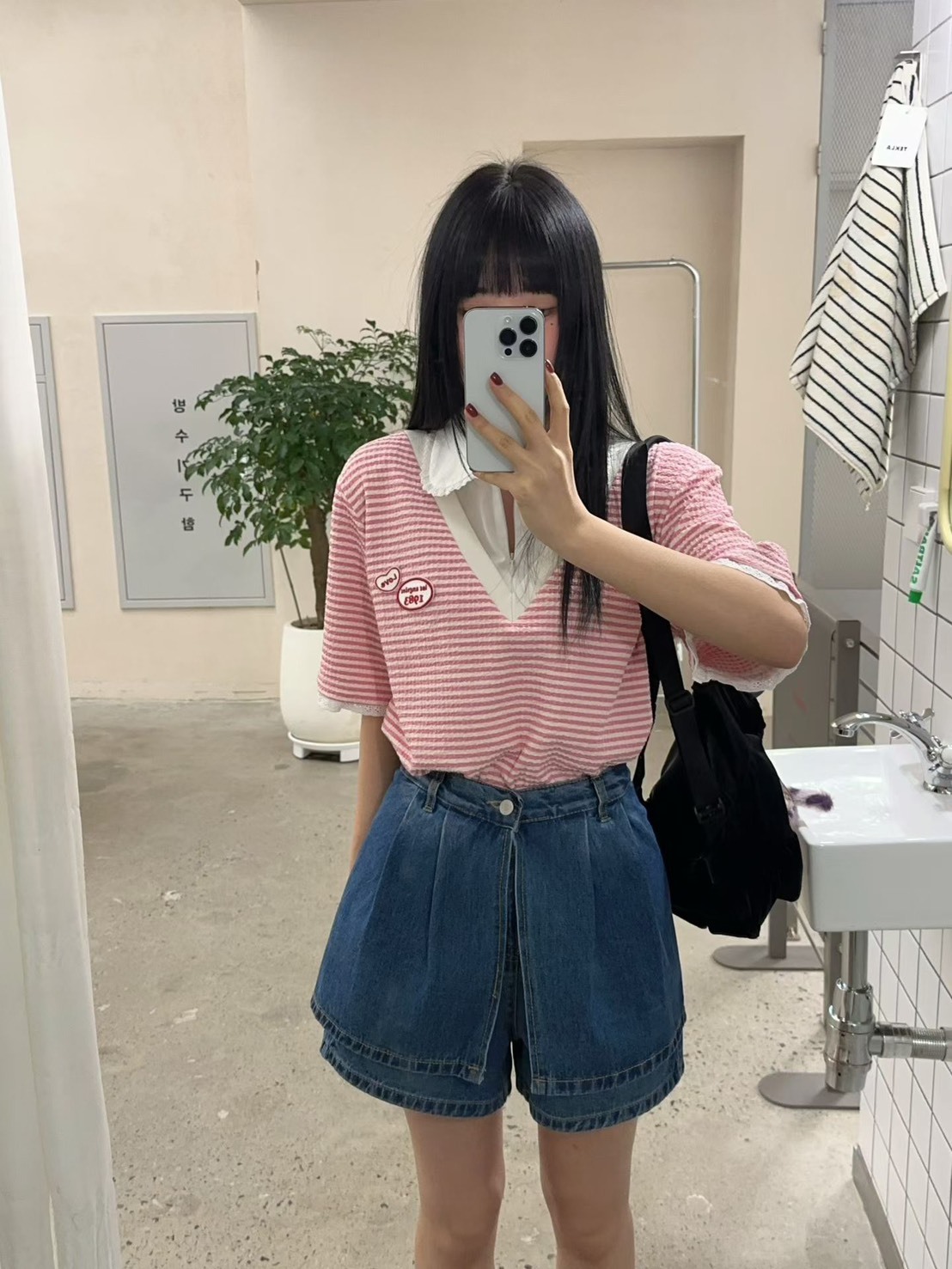 牛仔前開衩雙層褲裙