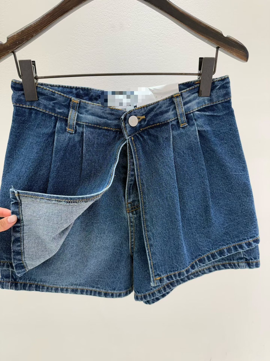 牛仔前開衩雙層褲裙