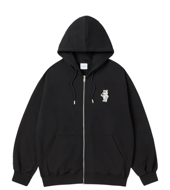[K] ADLV BLACK BASIC AC BEAR GRAPHITE ZIP-UP HOODIE, 26SS-TP-ZP-AW-BAZ-BLK (KAV127)