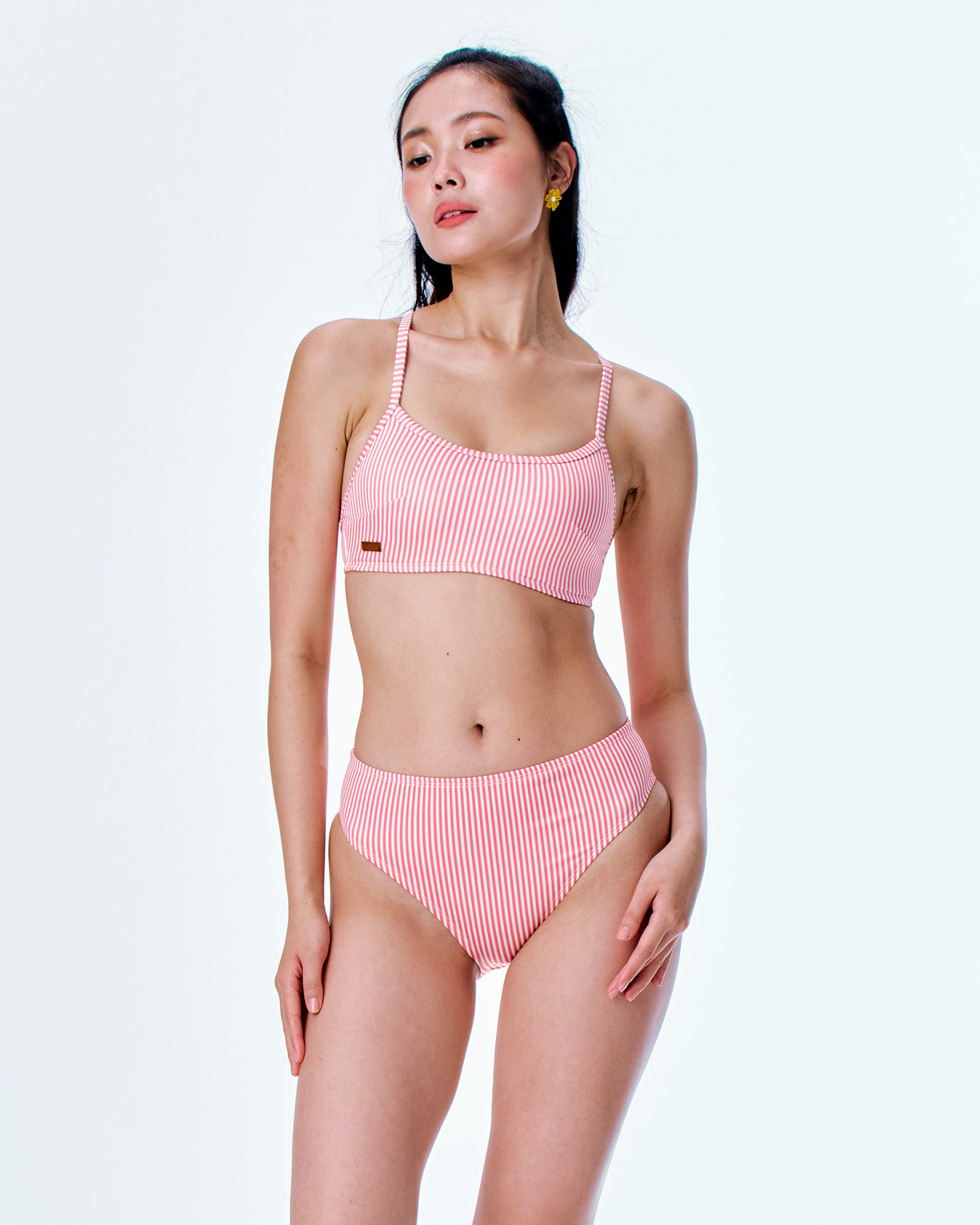 【粉紅條紋】TINA 細肩美胸可調式背勾上衣