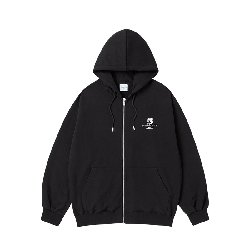 [K] ADLV BLACK LOGO ZIP-UP HOODIE, 26SS-TP-ZP-AW-TAZ-BLK (KAV133)