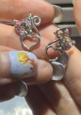 260315 - E85 彩虹碧璽貓頭純銀耳環1對