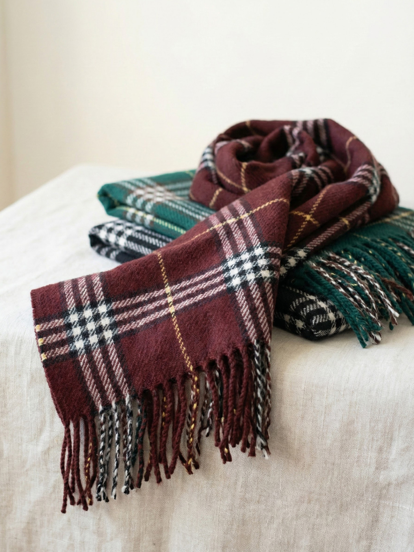 輕暖經典英倫蘇格蘭格紋流蘇圍巾