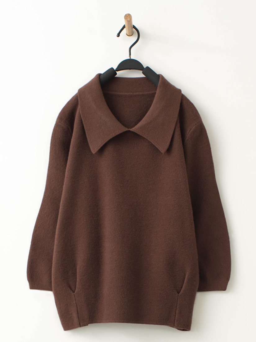 領片下擺抓褶七分蓬袖針織上衣