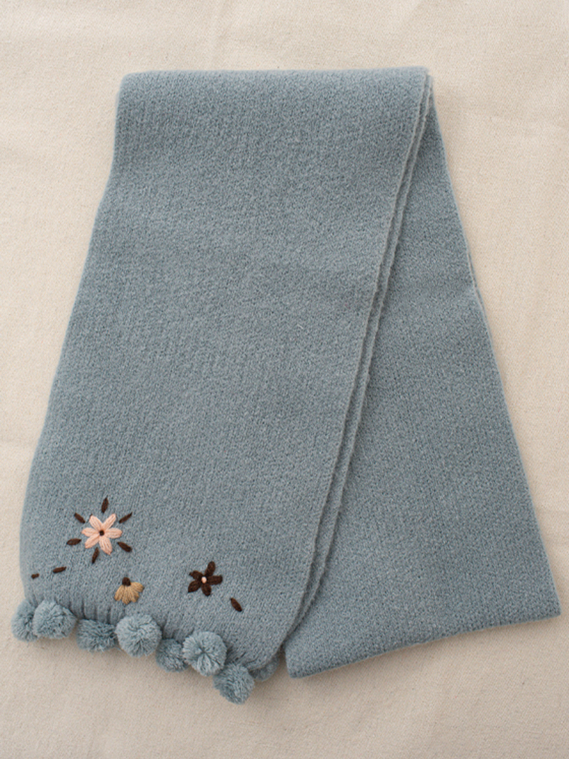 森系毛線小花球球圍巾