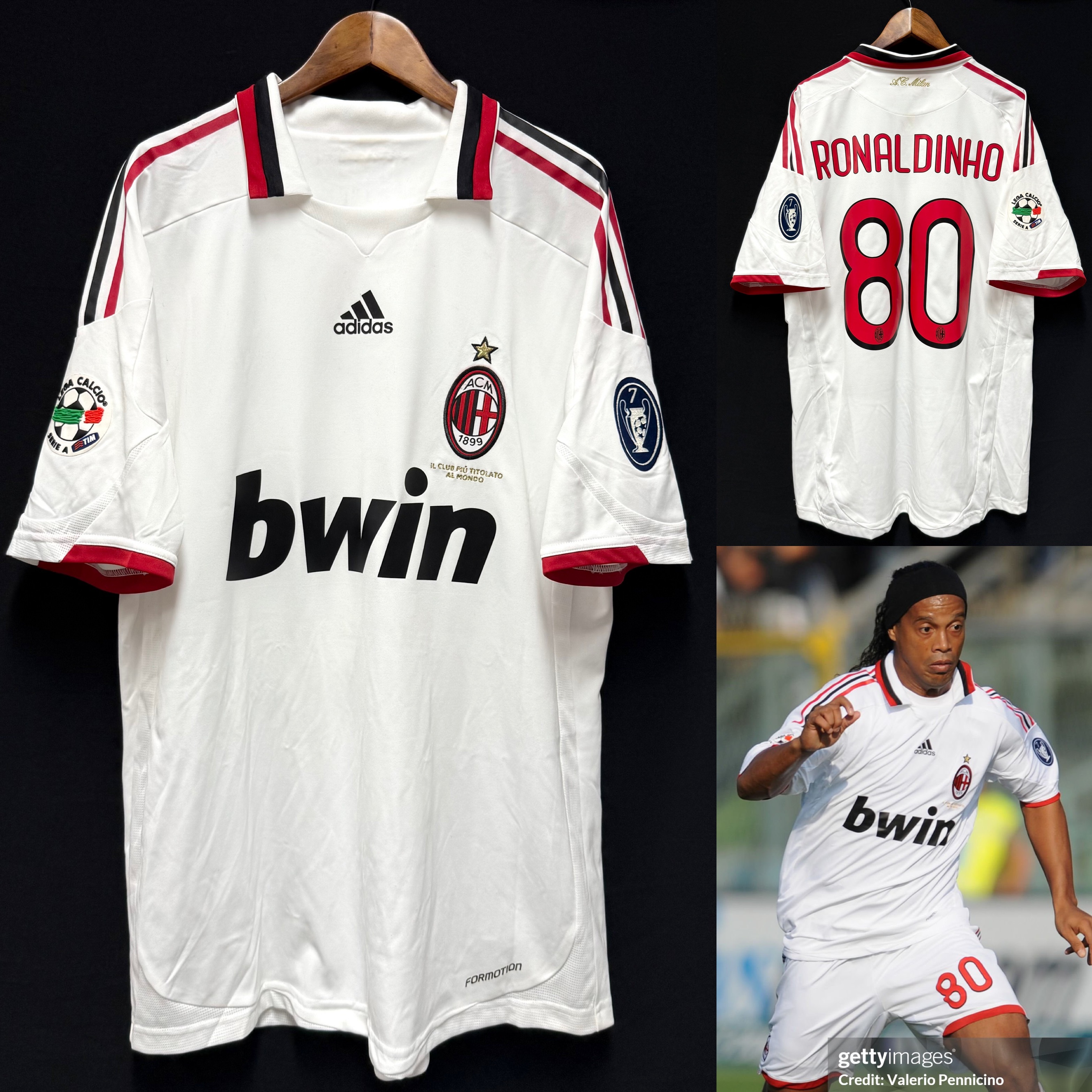 (Match Issue) AC Milan 2009-2010 Adidas Away Match Worn Issue Shirt #80 RONALDINHO