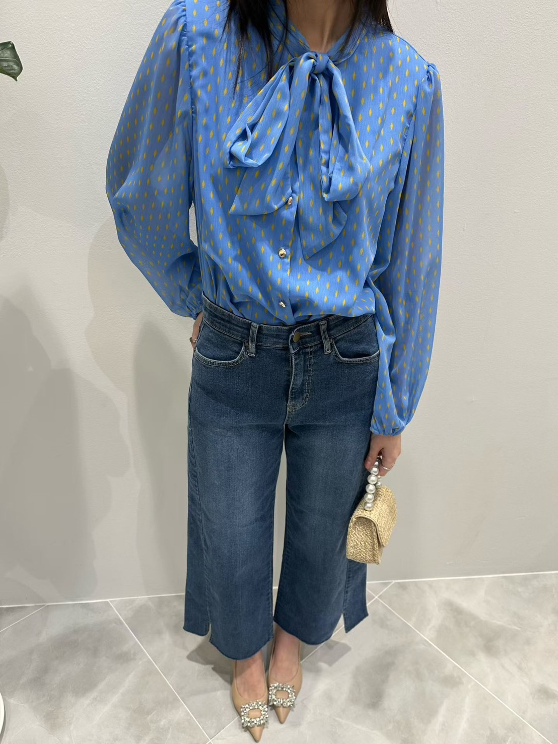 菱點綁結襯衫