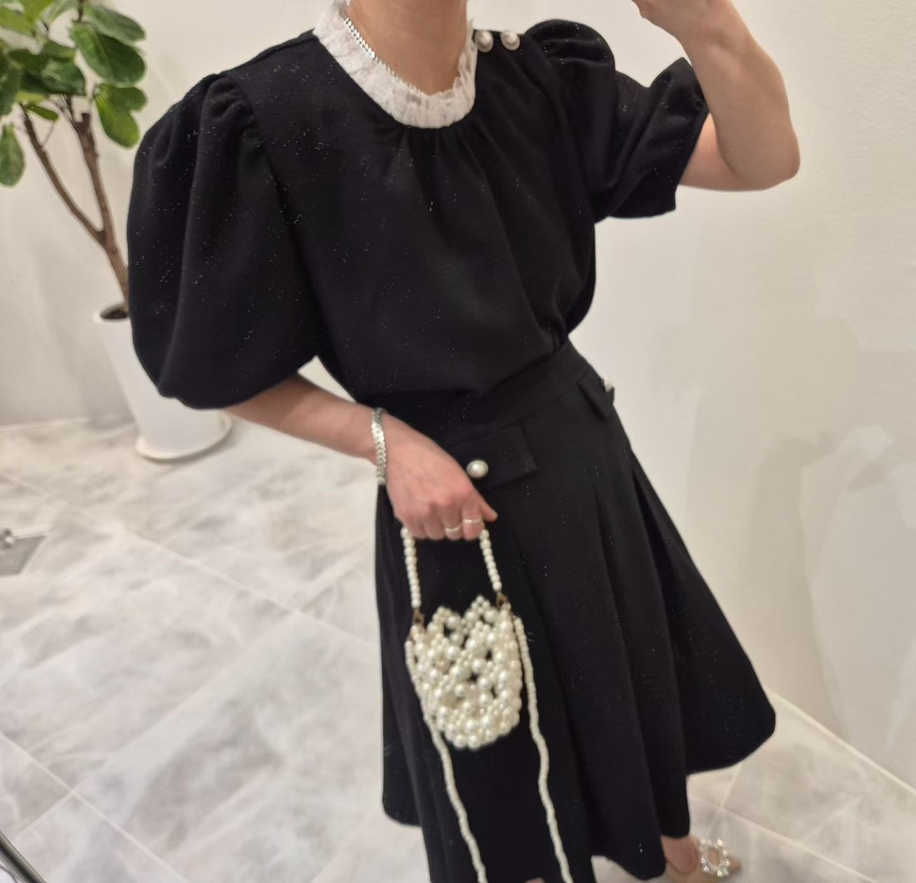 蕾絲領公主上衣  過膝圓裙(分售)