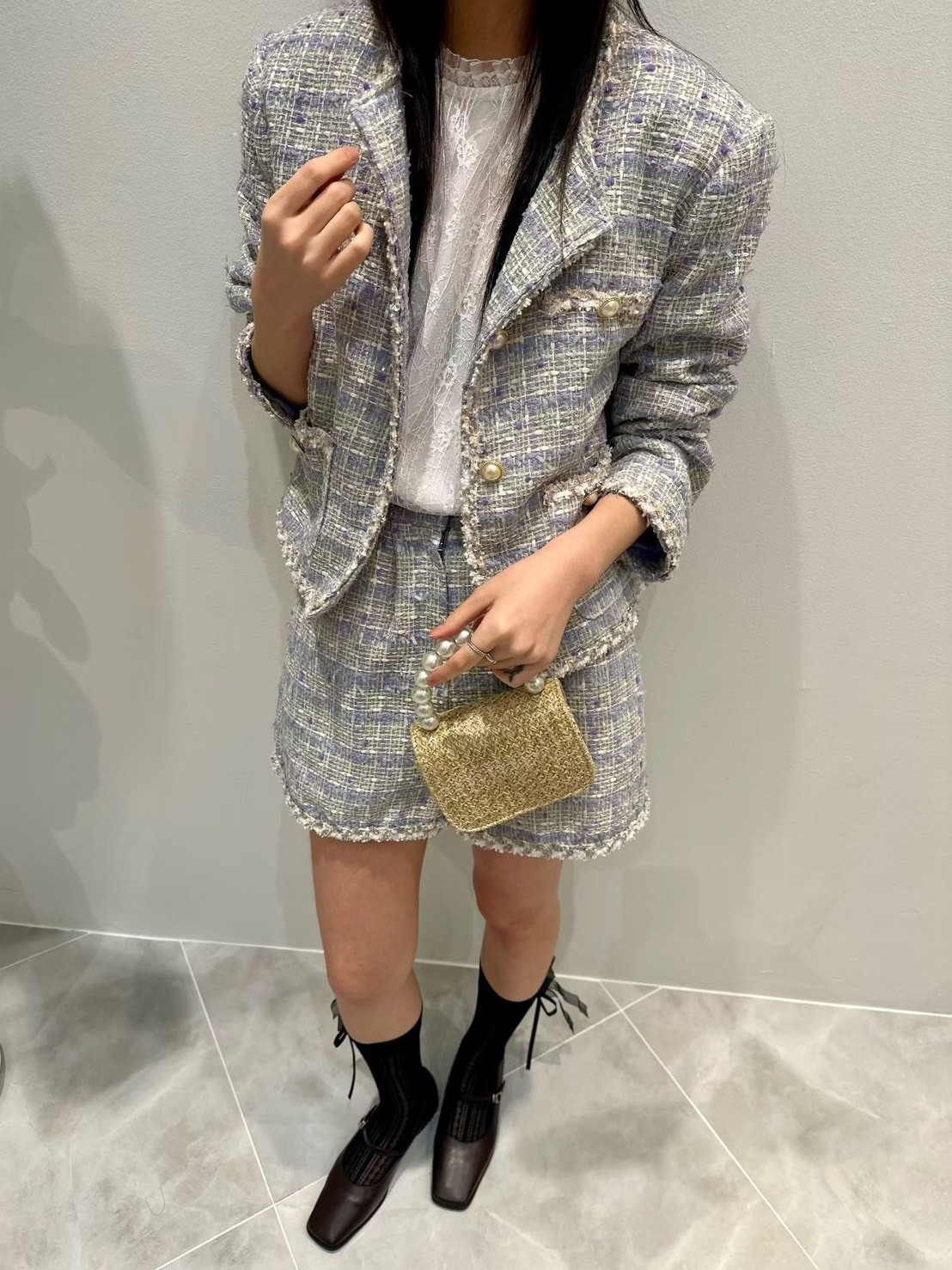 珍珠釦混織小香外套  短褲(分售)