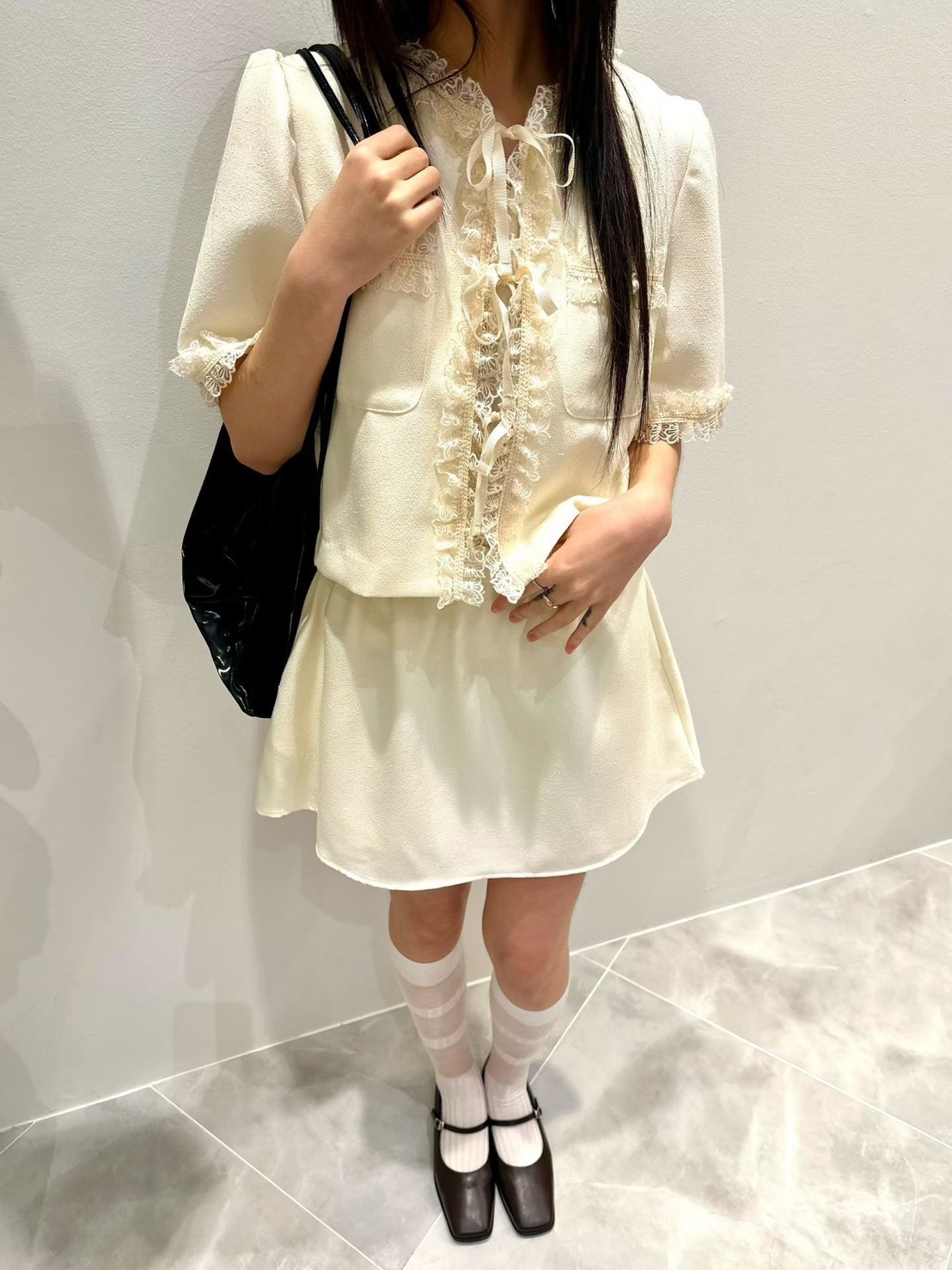 蕾絲短袖綁帶香風外套 短裙(分售)