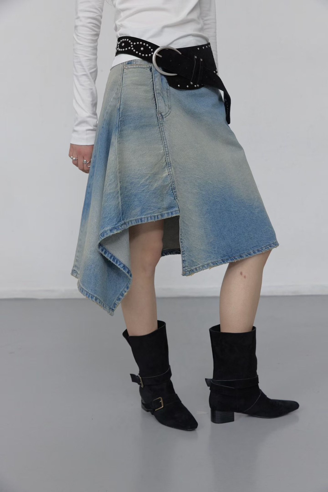 牛仔不規則長裙