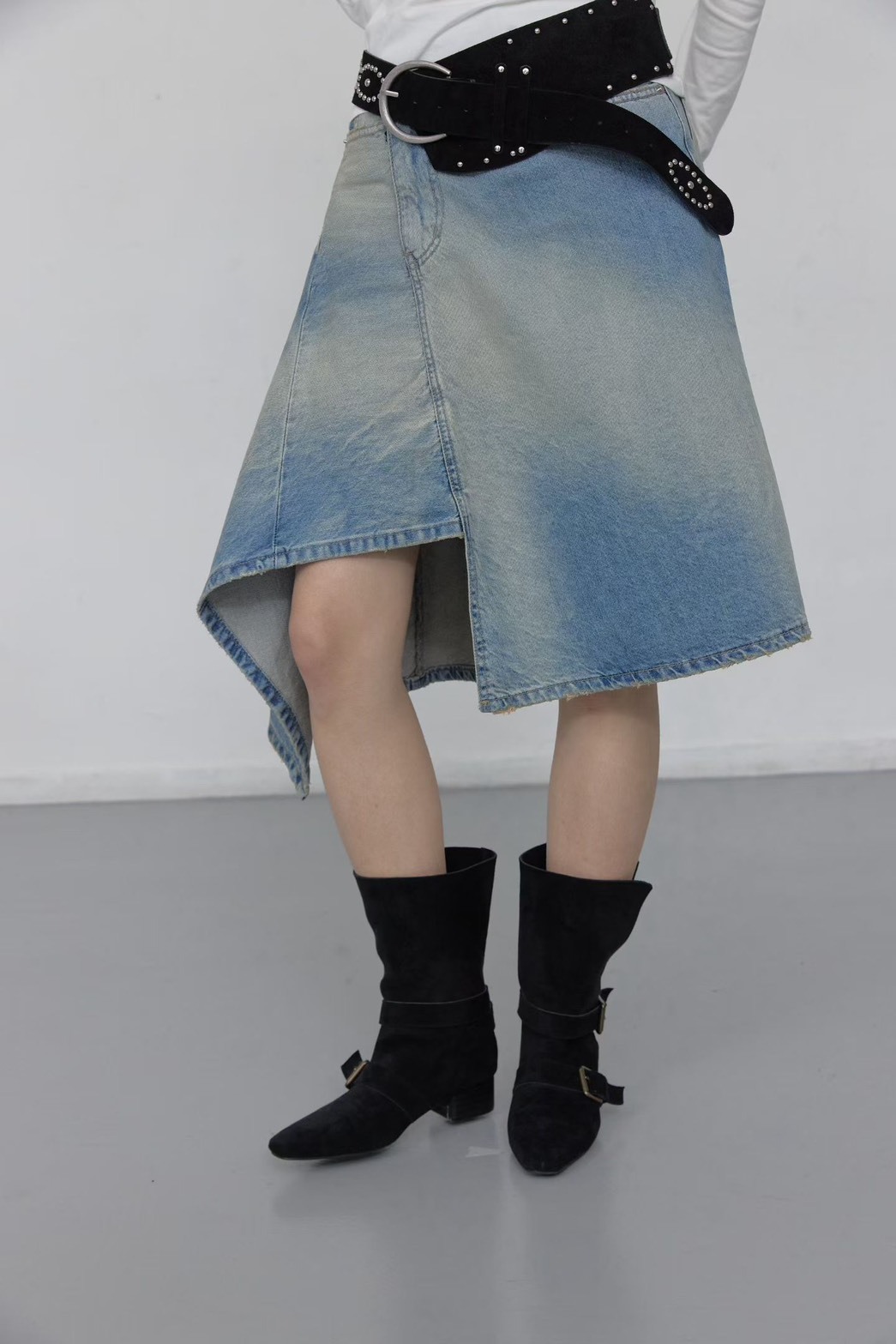 牛仔不規則長裙