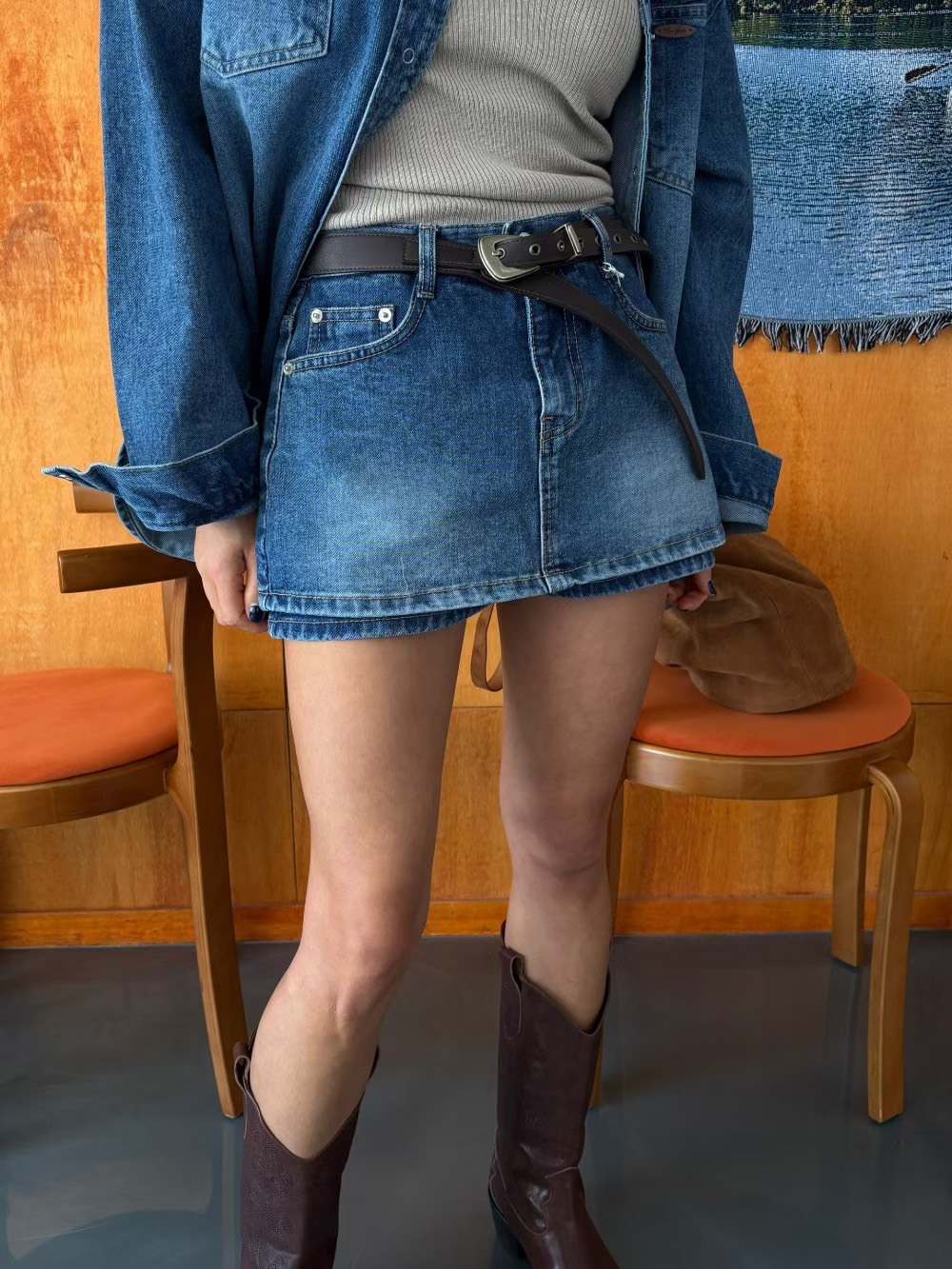 刷白牛仔迷你褲裙