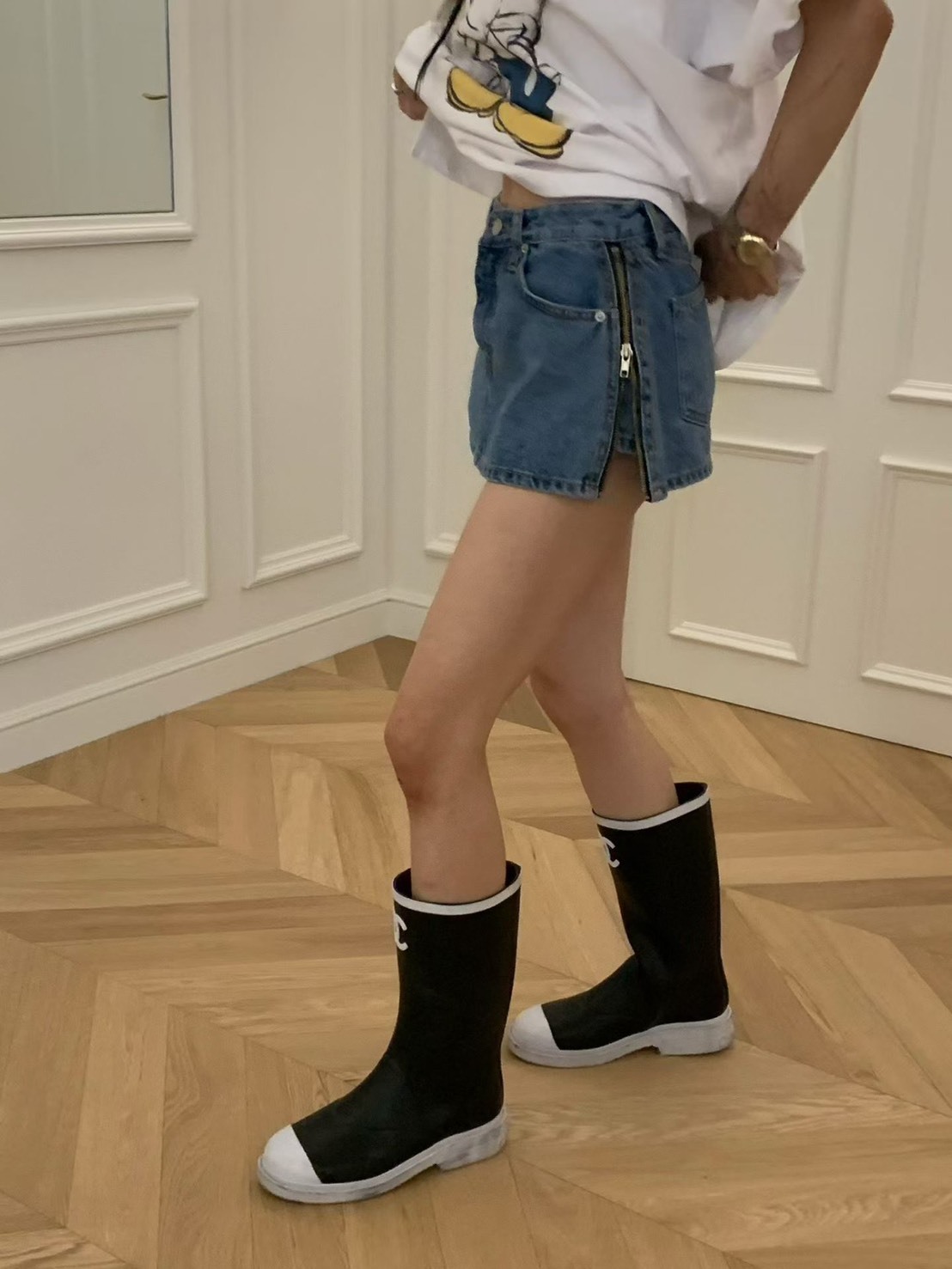 雙側拉鍊牛仔迷你短褲裙