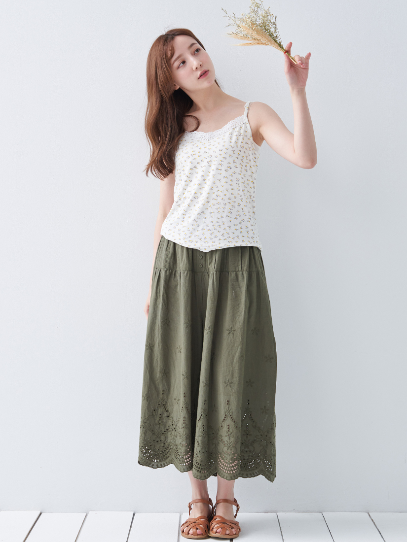 碎花細肩背心繡花純棉寬褲兩件組-ABDE
