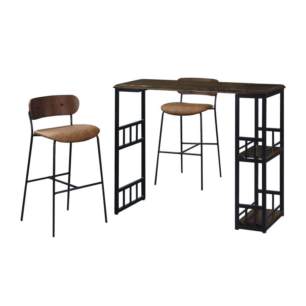 柏蒂家居-威森4尺工業風開放式收納架實木吧台桌椅組合/休閒高腳桌椅(一桌二椅)