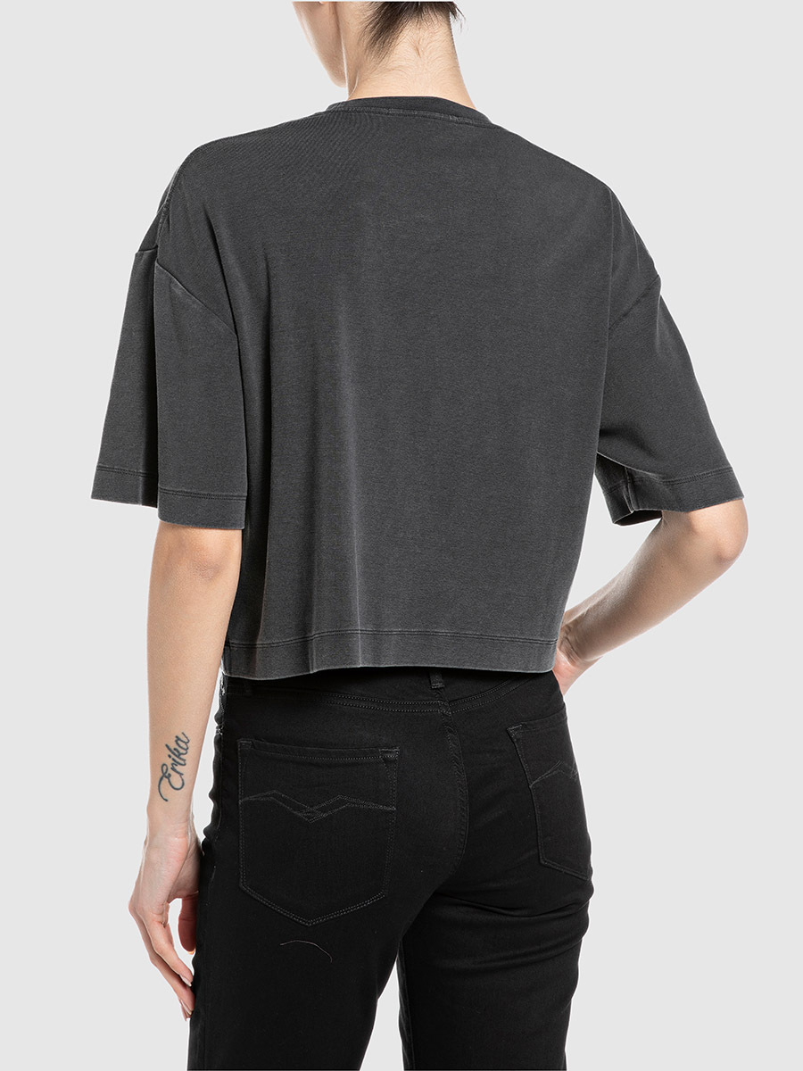 黑色短版oversized 文字印花T-shirt